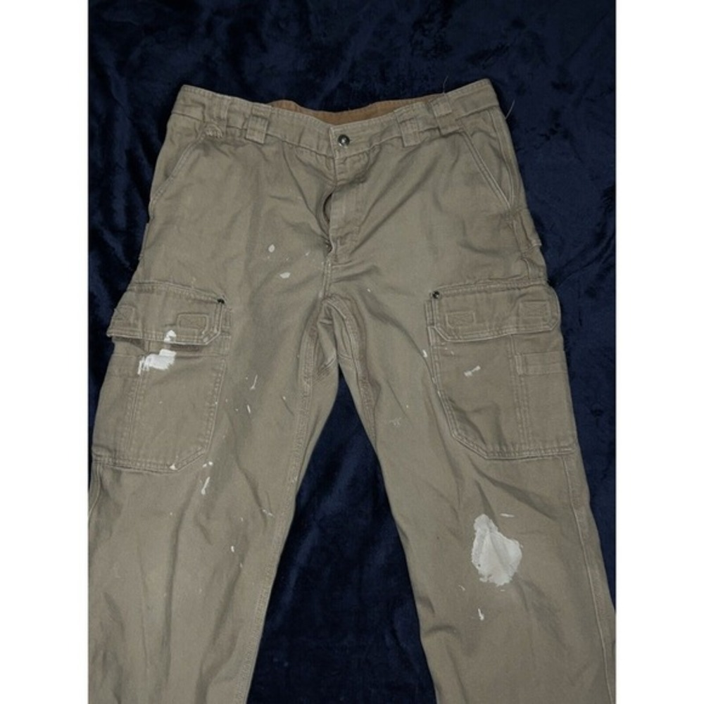 Duluth Trading Pants Mens 37x34 Beige Khaki Cargo Thick Canvas Pockets Workwear - Picture 3 of 10